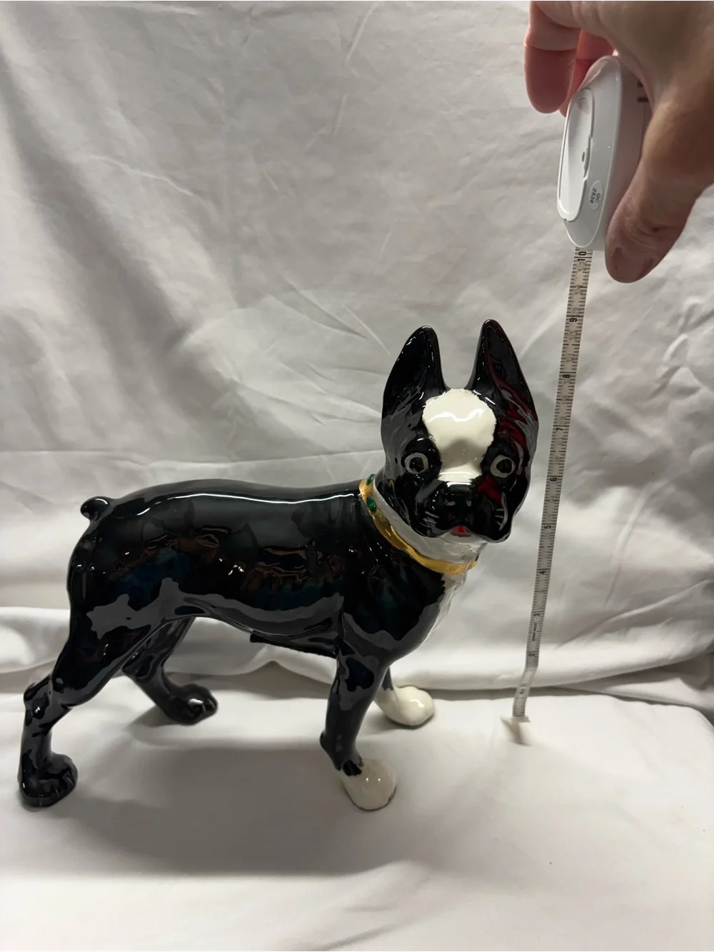 Black and White Ceramic Dog Figurine with Gold Collar - Pets Dog Decor